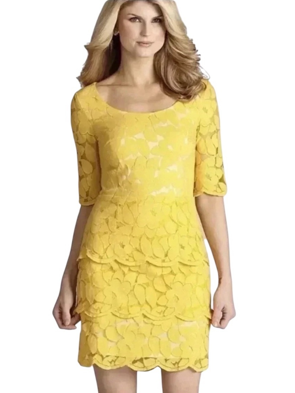 Antonio Melani Yellow Lace Layered Sheath Dress size 0, wedding guest party